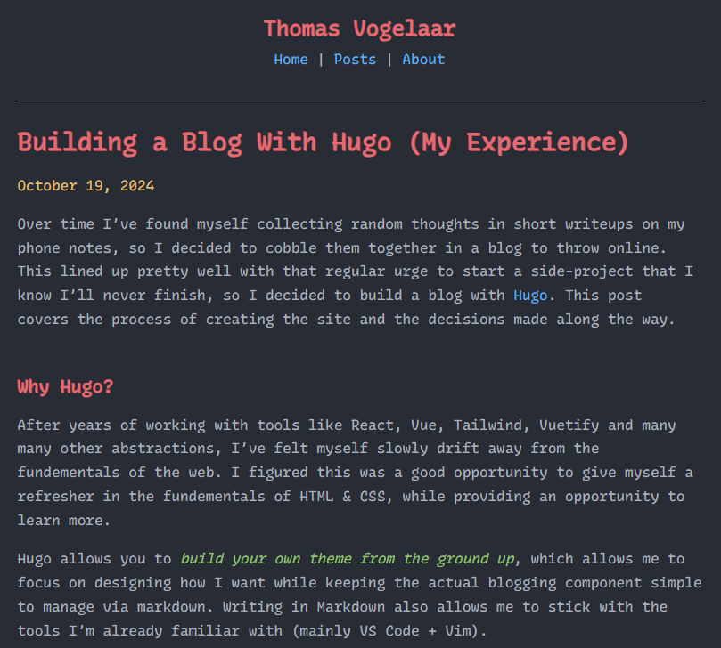 Initial design of my blog website.