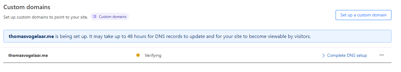 Screenshot of the Cloudflare Custom Domains Screen