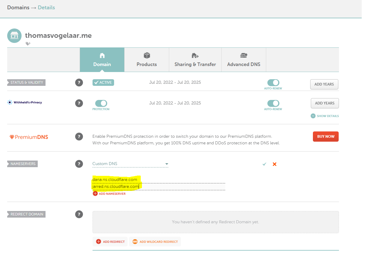 Screenshot of namecheap nameserver update page.